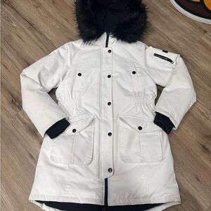 Diesel Women's White Ski Jacket with Faux Fur Hood